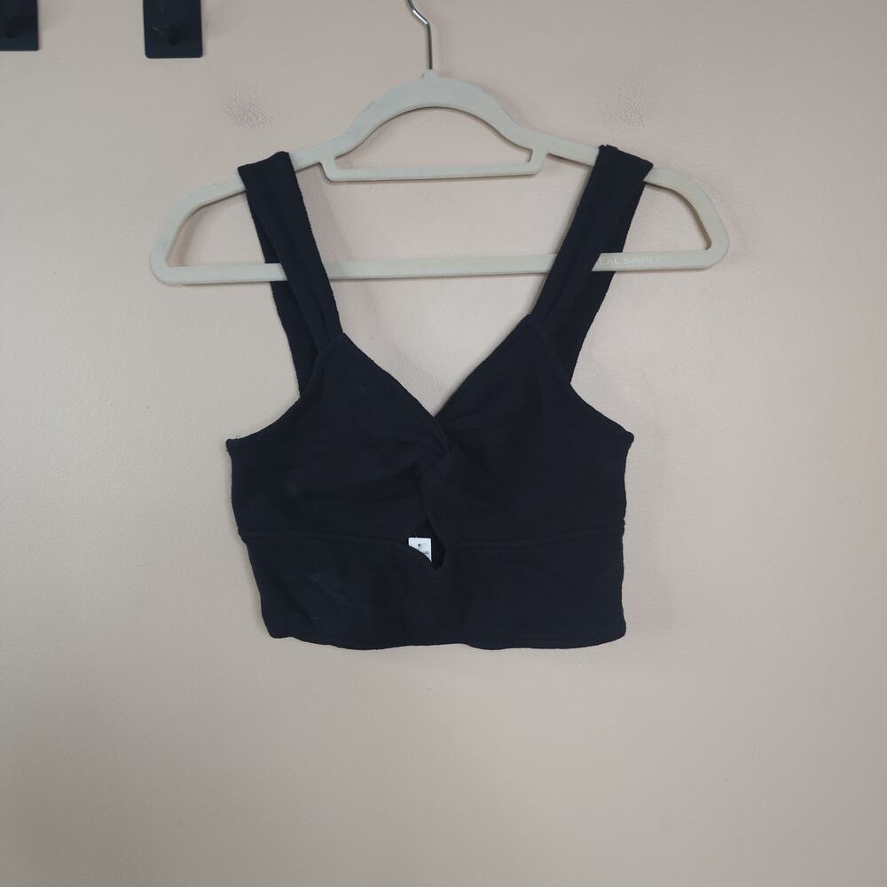 Madewell Cutout Knot-Front Crop Tank Top in Black Size M